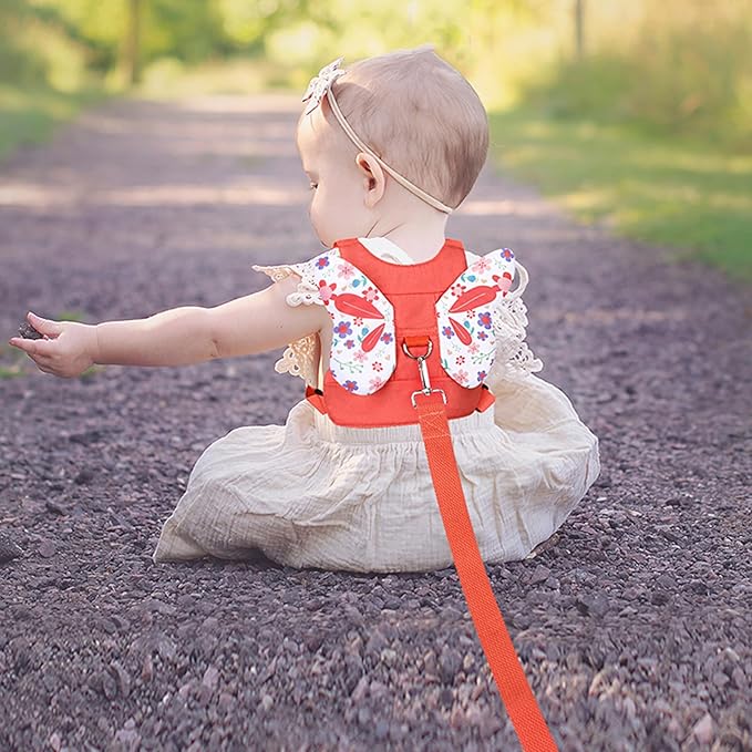 Accmor Toddler Harness Leash + Anti Lost Wrist Link, Cute Butterfly Kids Leash for Outdoor Travel, Child Walking Harness Wristband Assistant Strap Belt Keep Kids Close for Baby Boys Girls (Orange)