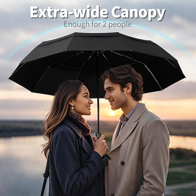 Seniny Travel Umbrella with Carabiner Handle, Windproof Large Umbrellas for Rain with Dual-Rib Structure, Portable Compact Umbrella with Reflective Strip, Car Backpack UV Umbrellas for Sun Protection
