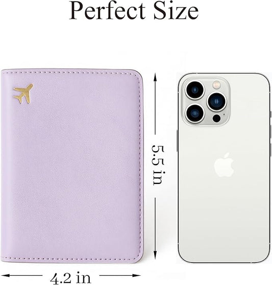 PU Leather Passport Holder Covers Case, Waterproof Rfid Blocking Travel Wallet Passport Holder(Lavender Mist)