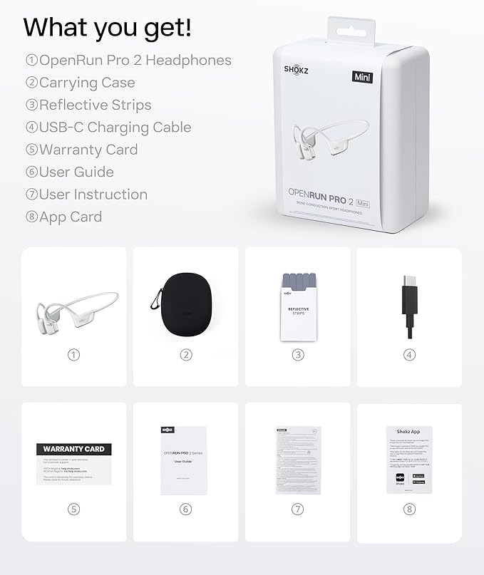 SHOKZ New OpenRun Pro 2 Mini- Open-Ear, Bone Conduction Sport Headphones - with Reflective Strip - Sweat Resistant, Workout Headphones - Secure, Wireless, Comfortable Fit-Deep Bass and Smart Mic App