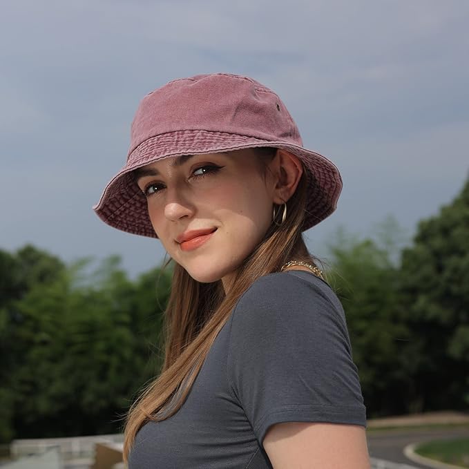 Washed Cotton Bucket Hats Packable Summer Outdoor Cap Travel Beach Sun Hat Plain Colors for Men Women