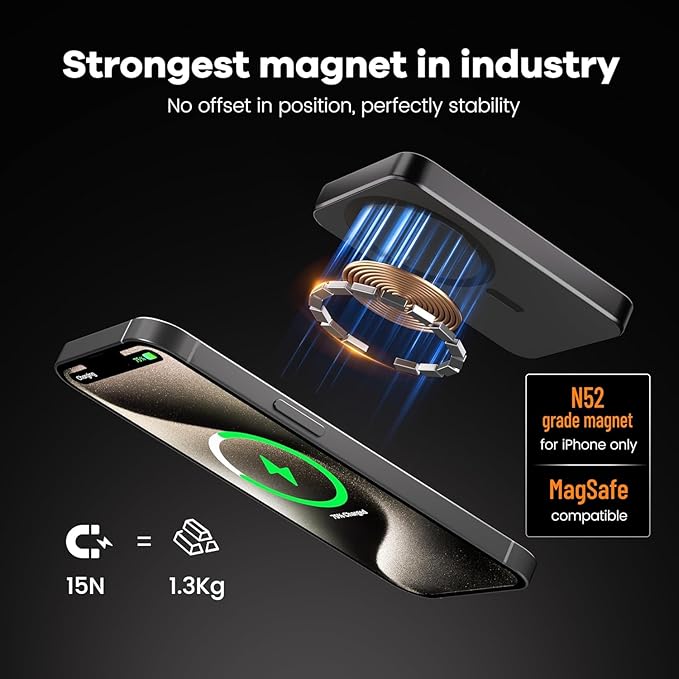 Magnetic Portable Charger – Industry-First Titanium Power Bank, 10,000mAh Ultra-Slim 0.5-Inch Design, 20W Fast Charging Battery Pack for iPhone 17/16/15/14/13/12/Air Series