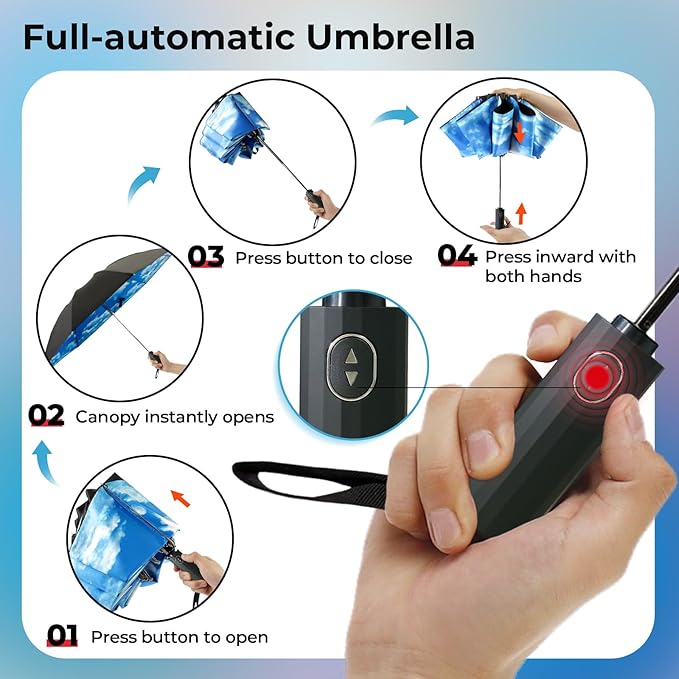 LLanxiry Compact Travel Umbrella, 44" Canopy, Automatic Open/Close Windproof Umbrella, 210T Pongee, 8-Rib Fiberglass, Travel Size Mini, Portable Rain/Sun Umbrellas UPF 50+ with Cover