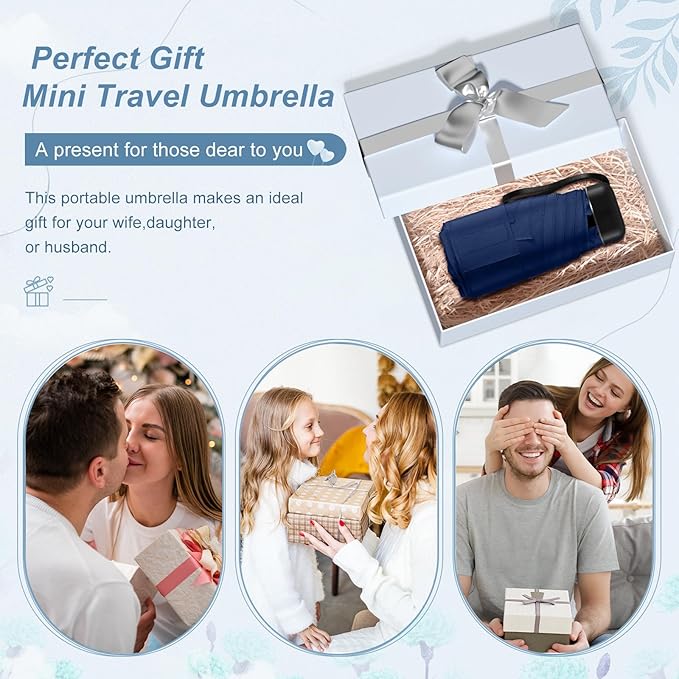 Mini Umbrella for Travel - Waterproof Portable Folding Umbrella Flat Compact Lightweight Small Umbrellas for Pocket Purse