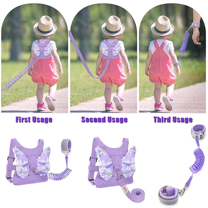 Toddlers Leash + Anti Lost Wrist Link Child Kids Safety Harness Kids Walking Wristband Assistant Strap Belt for Girl Pink Christmas Gift (Purple)