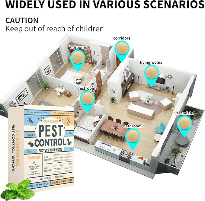 Pest Repellent Balls - Repel Rodent with Peppermint, High-Strength Mice, Mouse, and Rat Repellent - Effectively Deters Spiders, Roaches, Ants, Moths & Pests - 10-Balls