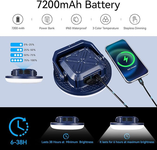VAVOFO 30W LED Camping Lantern Rechargeable, 3000LM,124 LED with 3 Lighting Modes, 7200mAh Portable Tent Light with Magnet, IP65 Waterproof for Emergencies ,Power Outages,Hurricane (Blue)
