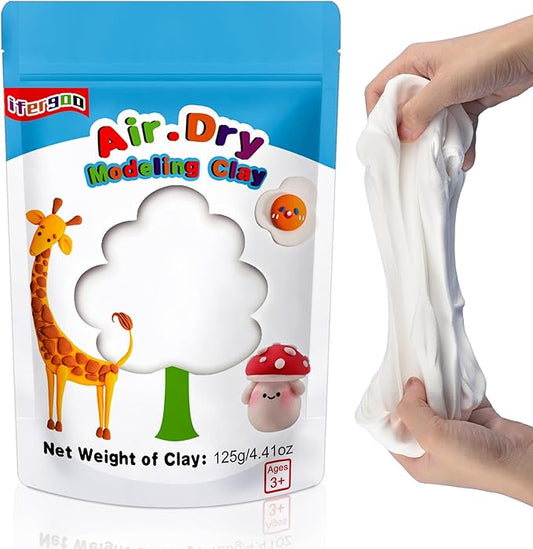 ifergoo Modeling Clay, 125 Grams/4.41oz White Air Dry Clay Best Gift for Kids, Super Light Magic Clay with Sculpting Tools and Project, No-Sticky and Non-Toxic