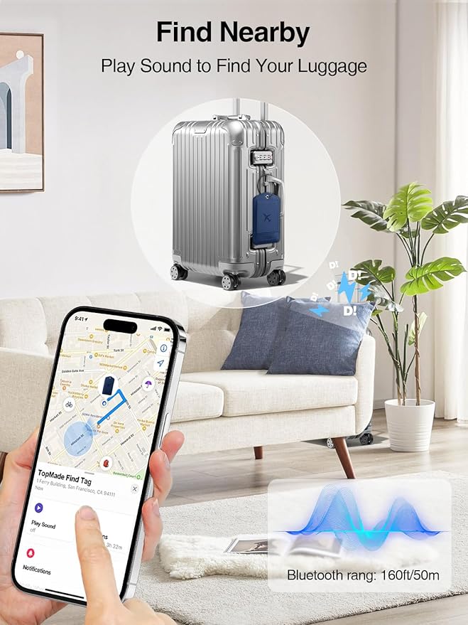 TopMade Smart Luggage Tag with Apple Find My, Premium Leather Luggage Tags for Suitcase, Travel Bags, Backpacks, Anti-Lost Suitcase Tag Tracker for Travel with Privacy Name Card, Rechargeable