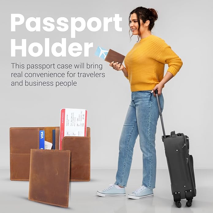 Retro Travel Genuine Leather Passport Holder with Folding Wallet Design