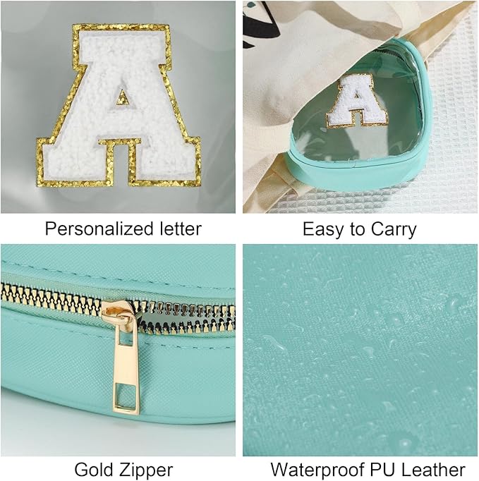 YOOLIFE Initial Make Up Bag Travel Toiletry Bag, Clear Makeup Bag Preppy Cosmetic Bags Organizer Travel Essentials Gifts for Women Teen Girlfriend Teacher Mom Birthday Mothers Day Gifts Blue E