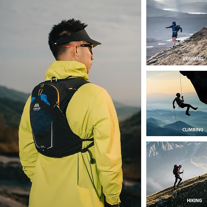 AONIJIE Running Hydration Vest for Men & Women, 8L Hydration Backpack, Multiple Pocket Designs for Water Bottles/Bladders, Lightweight Breathable for Hiking, Climbing, Marathon & Cycling - Green