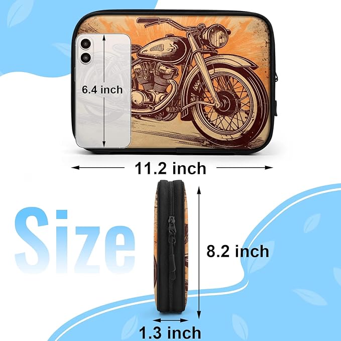 Vintage Motorcycle Travel Cable Organizer Pouch Orange Brown Car Electronics Accessories Carry Case Portable Water Resistant Storage Bag for Cord Charger Phone Earphone SD Card