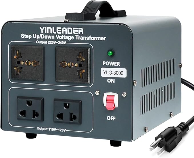 Yinleader Voltage Converter Transformer 3000w Step Up/Down Power Converter 110-120V to 220-240V/220-240V to 110-120V, with 2 US & 2 Universal Outlets, Circuit Breaker Protection (Grey)