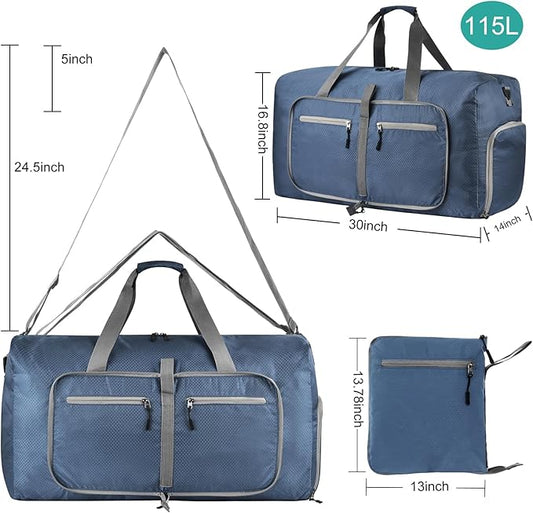 Dimayar Travel Duffle Bag for Men Women - Foldable Duffel Bag with Shoes Compartment - Overnight Bags Waterproof & Tear Resistant(115L,Dark Blue)