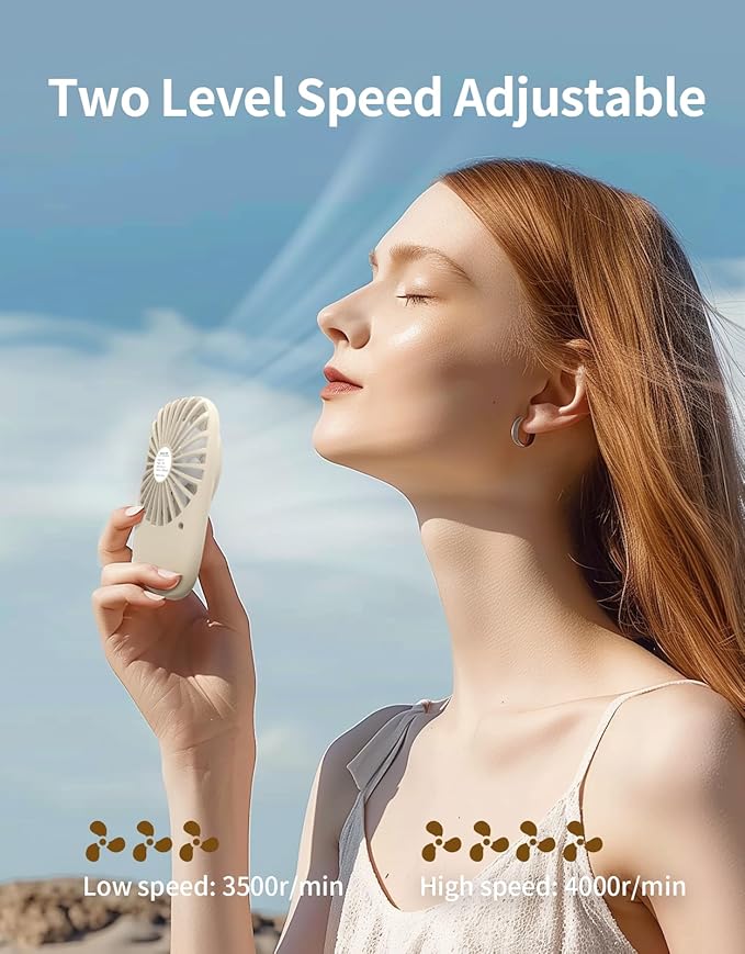 Aluan Handheld Mini Fan Powerful Small Personal Portable Speed Adjustable USB Rechargeable Eyelash Fan for Kids Girls Boys Woman Man Home Office Outdoor Travel, Beige