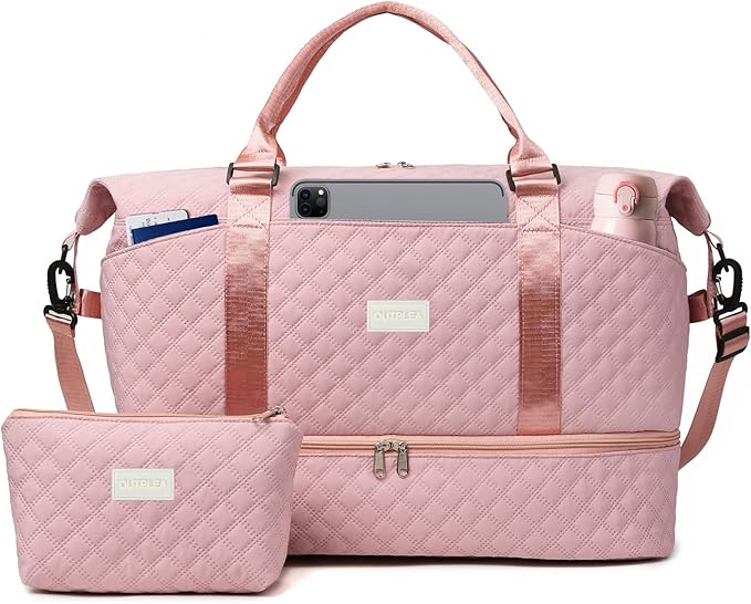 50L Large Travel Duffel Bag with Shoe Compartment & Toiletry Bag for Women, Large Hospital Bag with Wet Pocket, Pink