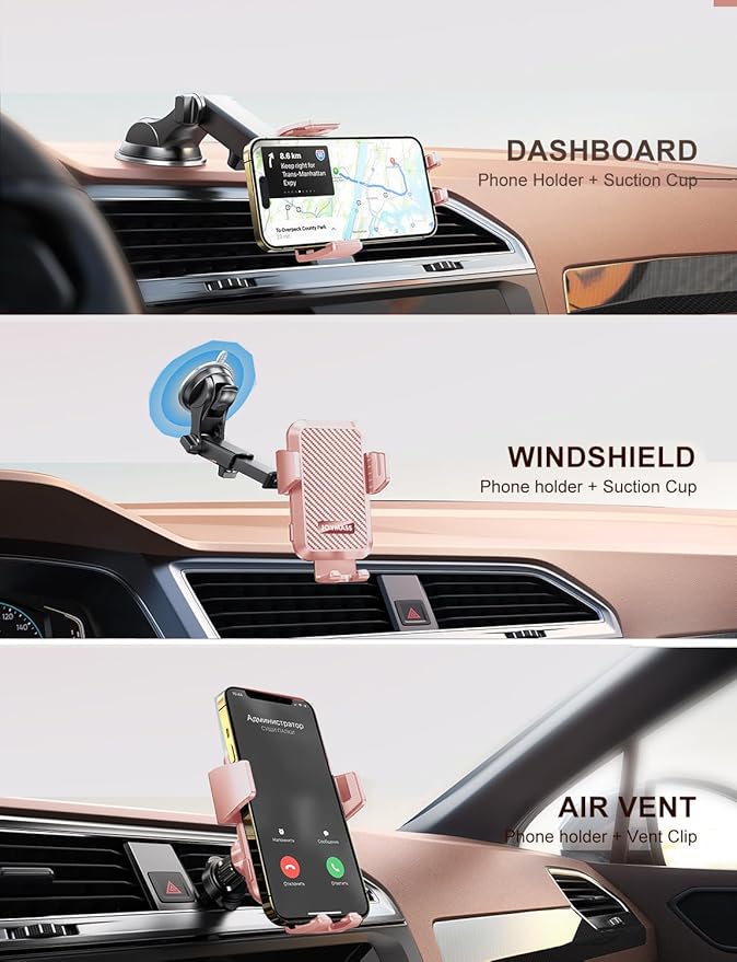 Wireless Car Charger, Phone Holders for Your Car, 15W Auto Clamping Phone Mount Car Accessories for iPhone 16 15 14 13 12 Mini Pro Max 11, Samsung Galaxy S24 Ultra S23 S22+ Note 20, etc-Pink