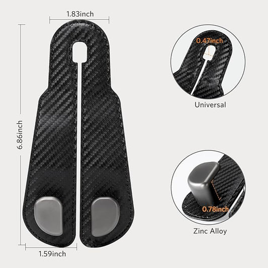 CoBak Headrest Hooks for Car - Universal Premium Stitched Leather and Aluminum-Magnesium Alloy Double Car Seat Back Storage Hook for Purses, Handbags, Bags (2 Pack),Black Carbon Fiber