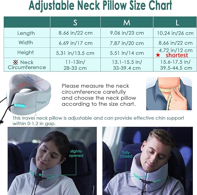 GOLDORANGE Travel Pillow Neck Chin Head Support Best Memory Foam Airplane Neck Pillows 360-Degree Support for Travel Bus Home Office and Gaming, Grey L