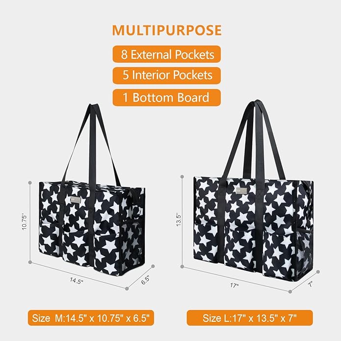 TOPDesign Utility Water Resistant Tote Bag with 13 Pockets, Top Zipper Closure & Thick Bottom Support, for Working Women
