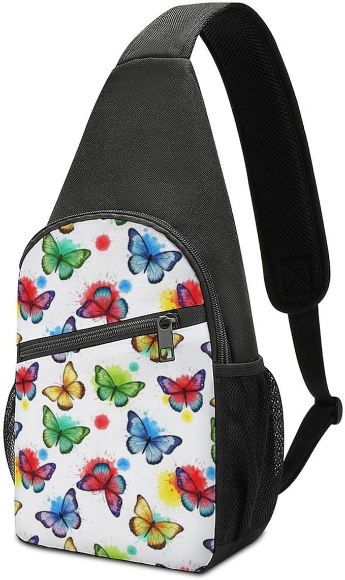 SWEET TANG Cute Sling Shoulder Backpacks Butterfly Art Bags Chest Sack, Anti Theft Crossbody Rucksack for Hiking Traveling Sports, Multipurpose Daypacks for Men Women