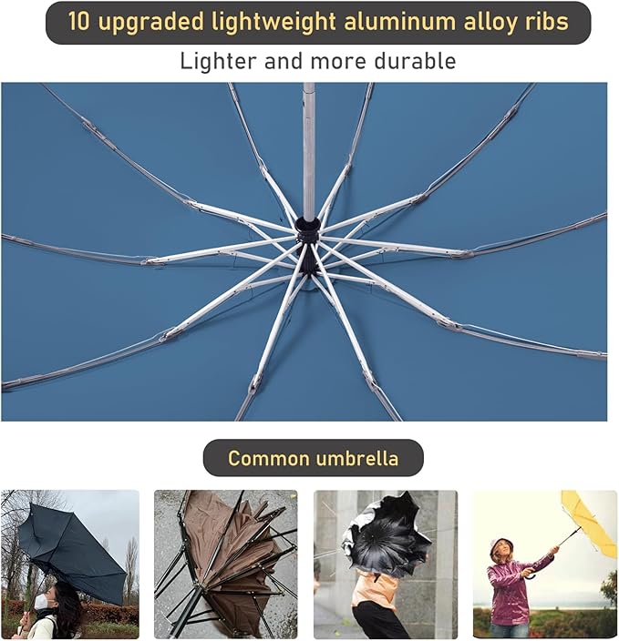 Windproof Travel Umbrella for Rain, Large Portable Reverse Folding Car Umbrella, Inverted Design, Compact Auto Open Close with Durable Waterproof Canopy, Fits Backpack/Women Men, 45.6 Inch