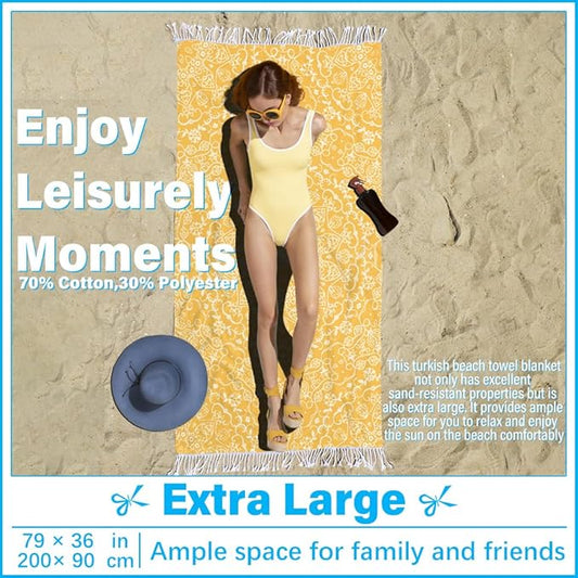 Thin Turkish Beach Towel Lightweight Soft Cotton Extra Large XL Oversized Sand Free Sandproof Absorbent Quick Dry Towels Cloud Bath Pool Travel Compact Essentials Accessories for Adult Gifts