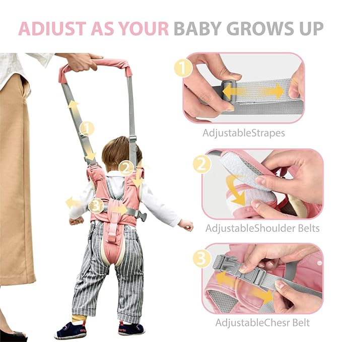 Baby Walking Harness-Handheld Assistant Belt- Toddler Infant Walking Aid for Trainer & Support 7-24 Month Old (summer-Pink-1819)