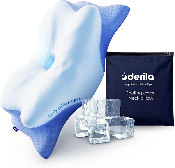 Derila Ergo Pillowcase Cervical Neck Pillow for Sleeping Pillow Case Contour Memory Foam Pillows for Back, Side Sleeper (Pillowcase - 21.25 x 14.17 x 4.72 in) Pillow Case only