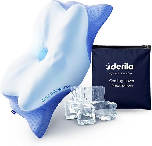Derila Ergo Pillowcase Cervical Neck Pillow for Sleeping Pillow Case Contour Memory Foam Pillows for Back, Side Sleeper (Pillowcase - 21.25 x 14.17 x 4.72 in) Pillow Case only