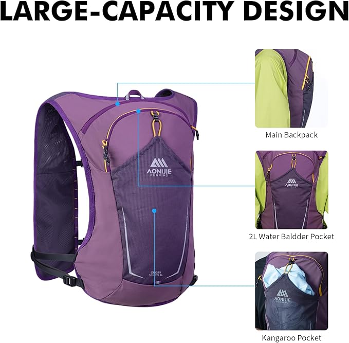 AONIJIE Running Hydration Vest for Men & Women, 8L Hydration Backpack, Multiple Pocket Designs for Water Bottles/Bladders, Lightweight Breathable for Hiking, Climbing, Marathon & Cycling - Green