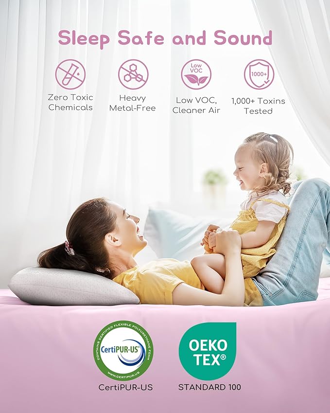 Toddler Pillow, Adjustable Memory Foam Small Pillow for Toddler 2 Years & Above, 13” x 18” Mini Size for Kid Sleeping, Napping or Traveling, Washable No Zipper Pillowcase, Pink