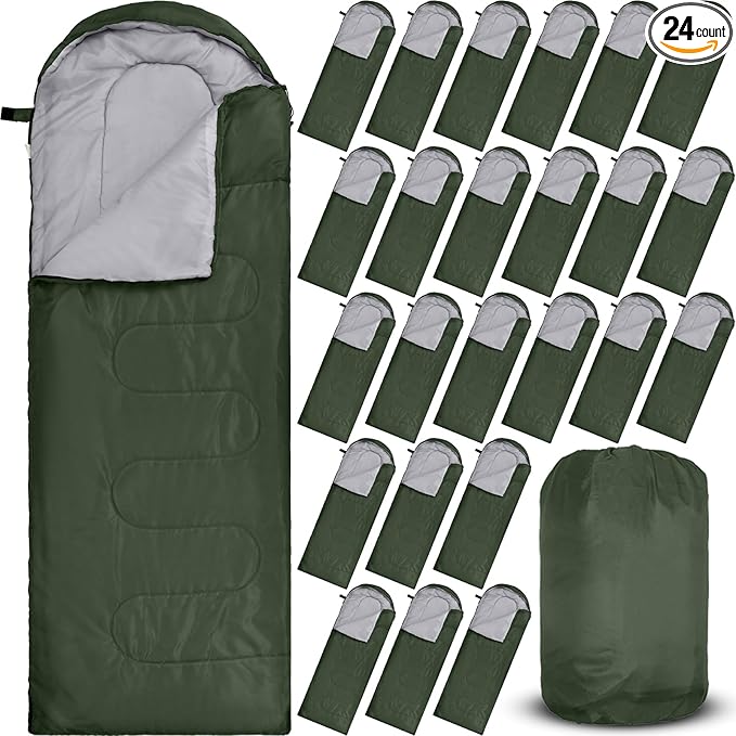 VitalCozy 24 Pcs Sleeping Bags for Adults Bulk Lightweight Waterproof Backpacking Camping Sleeping Bag with Compression Sack, Portable Compact for Winter Hiking Outdoor Camping Essential