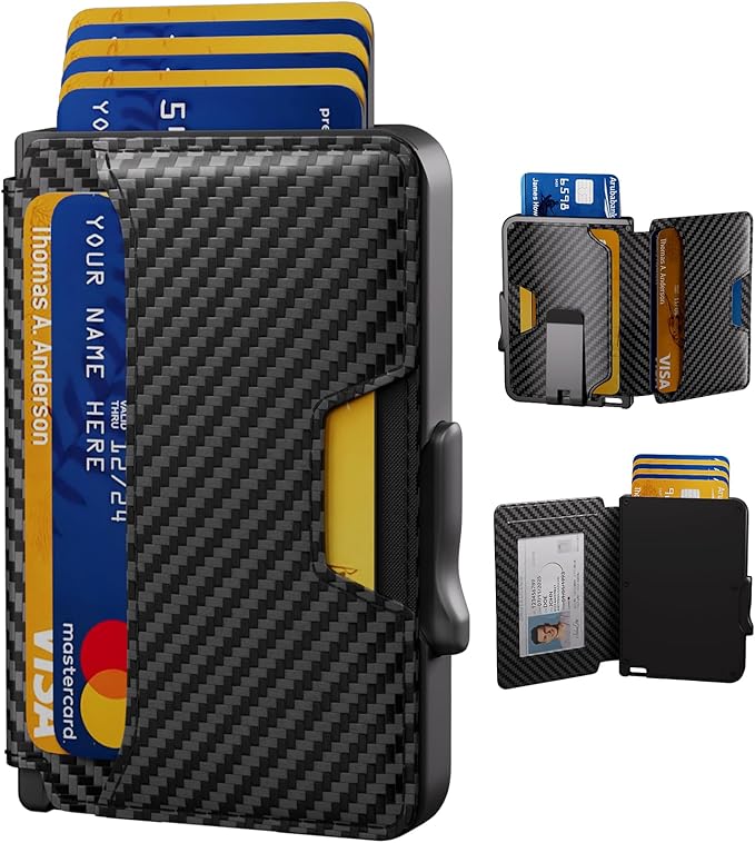 Wallet for Men, Mens Wallet Minimalist Slim Wallet, RFID Blocking Smart Pop Up Wallet with Money Clip & ID Window, Metal Compact Wallet, Aluminum Credit Card Holder Wallet