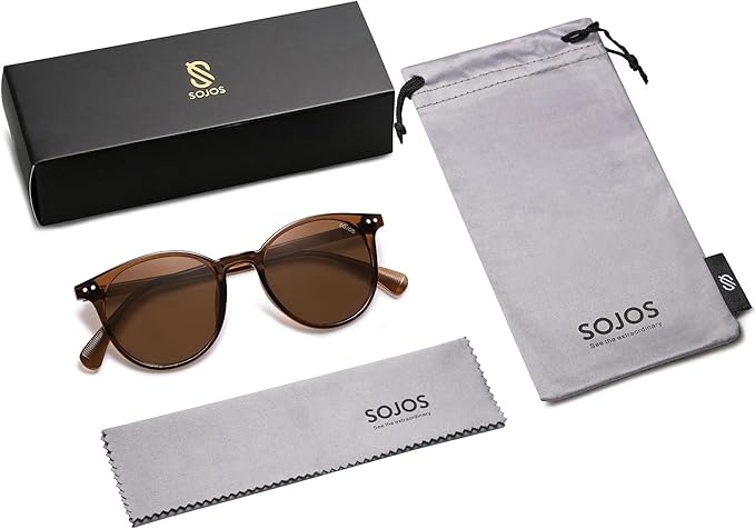 SOJOS Small Round Classic Polarized Sunglasses for Women Men Vintage Style UV400 Lens MAY SJ2113