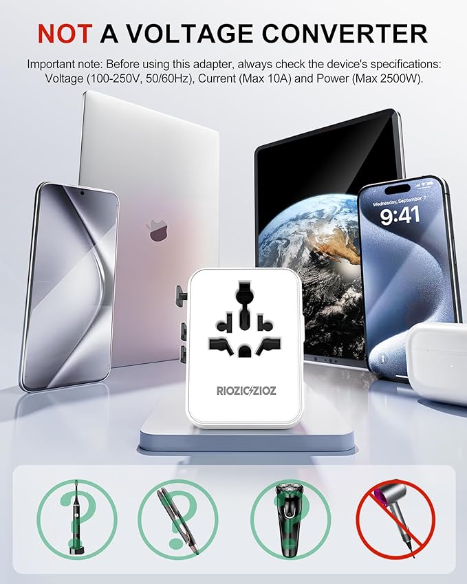 35W Universal Travel Plug Adapter,7-Port PD&QC Fast Charging Power Adapter,Worldwide Outlet Wall Charger for USA/EU/UK/AUS Over 200 Countries-Type C/A/G/I