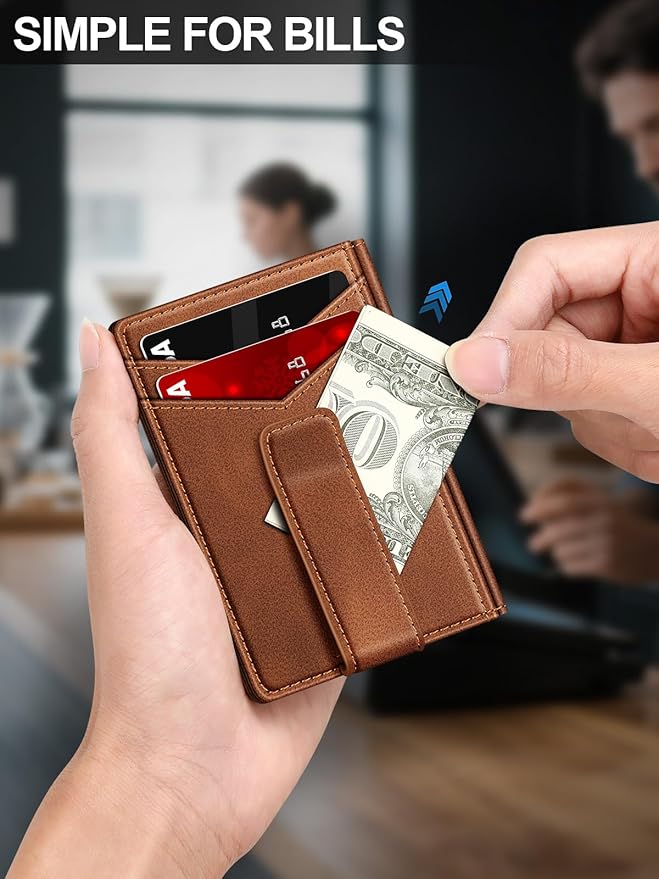 ZALVEX Wallet for Men Slim Leather Wallets for 12-15 Cards, Minimalist Thin RFID Blocking Card Holder with Money Clip & ID Window, Small Bifold Front Pocket Wallet, Gifts for Men