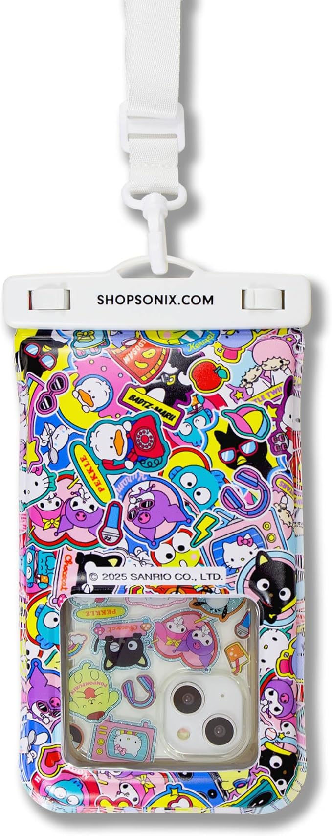 Sonix x Sanrio Waterproof Phone Pouch - Floating Phone Case Dry Bag w/Crossbody Lanyard - Beach Cruise Travel Essentials - Compatible w/All Devices, Touchscreen Friendly | Hello Kitty Stickers