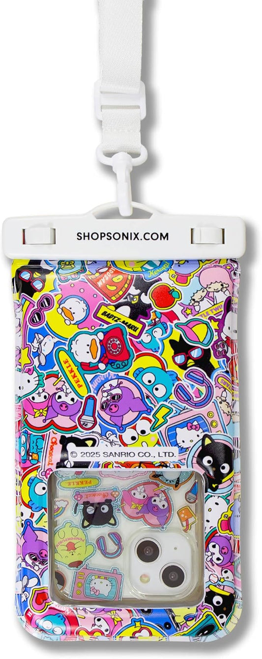 Sonix x Sanrio Waterproof Phone Pouch - Floating Phone Case Dry Bag w/Crossbody Lanyard - Beach Cruise Travel Essentials - Compatible w/All Devices, Touchscreen Friendly | Hello Kitty Stickers