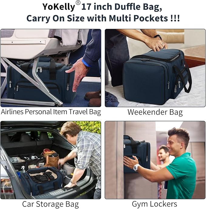 Small Duffel Bag 17 inch Carry On Weekender Bag for Travel Gym Sport (17x10x9 in) - Navy