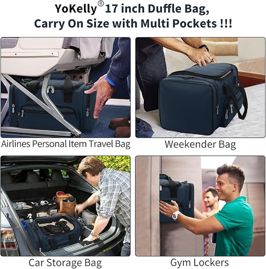 Small Duffel Bag 17 inch Carry On Weekender Bag for Travel Gym Sport (17x10x9 in) - Navy