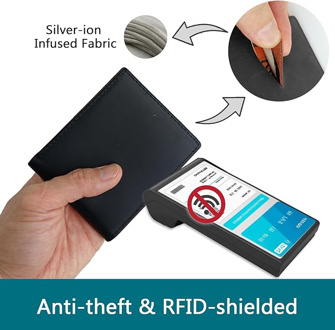 LnxLtw Men's Slim RFID Blocking Front Pocket Wallet | Minimalist Ultra-Thin Genuine Leather Bifold Wallet for Traveler with ID Window & Gift Box | Compact Black Credit Card Holder