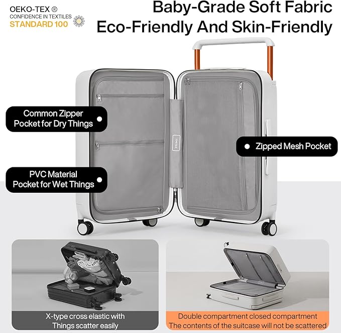 mixi Luggage Suitcases with Spinner Wheels,Upgrade Wide Handle PC Hardshell Rolling Travel Suitcase with TSA Lock, Checked-Medium 24-Inch, Smoke White