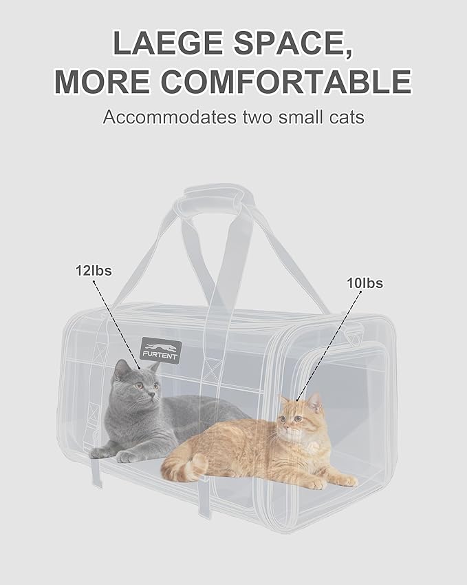 Soft-Sided Large Cat Carrier for 2 Cats, Spacious Foldable Pet Travel Carrier for Large Cats up to 25 Lbs, Double Cat Bag with Shoulder Strap, 20x13x13 Inch, Fits Maine Coon and Small Dogs, Grey
