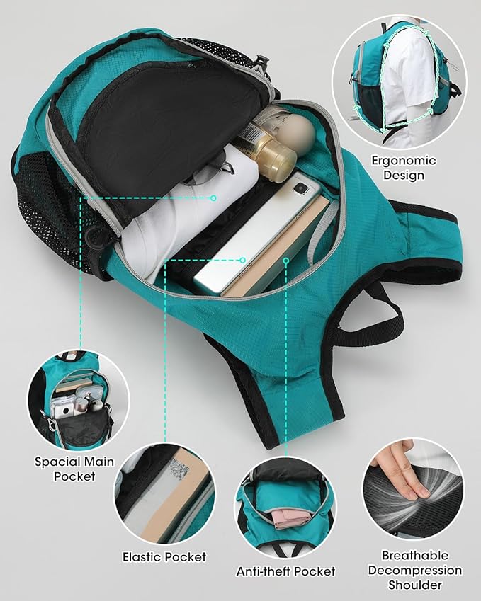 Small Hiking Backpack with Front Phone Holder, Packable Back pack with Chest and Waist Strap, Lightweight Daypack for Women Men