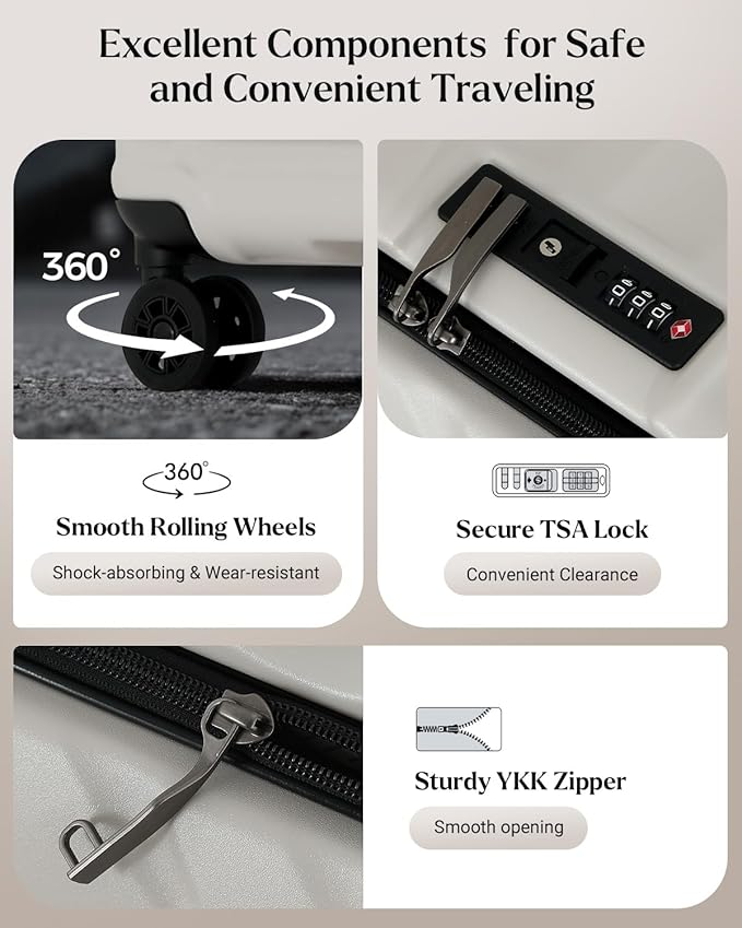 Checked Luggage, 28 Inch Luggage with Spinner Wheels, Large Suitcase with Lightweight PC Hard Shell, Aluminum Frame, Top Opening, YKK Zipper, TSA Lock (White, 1PC)