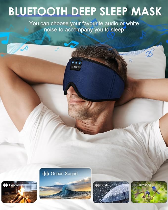 LC-dolida Sleep Headphones, Sleep Mask Bluetooth Wireless Music Eye Mask, Sleeping Headphones for Side Sleepers Sleep Mask with Bluetooth Headphones Ultra-Thin Stereo Speakers Perfect for Sleeping