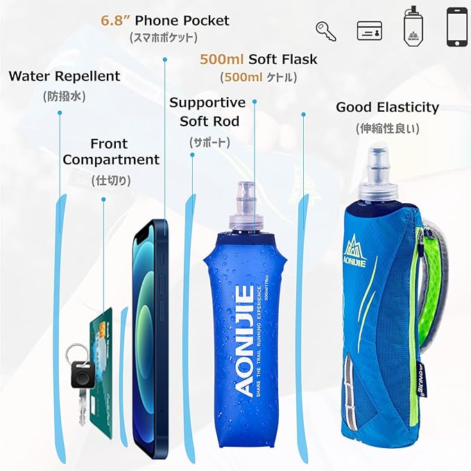 Azarxis TPU Soft Flask Collapsible Water Bottles BPA-Free 250ml 350ml 500ml 600ml for Hydration Vest Pack Running Hiking Cycling Climbing