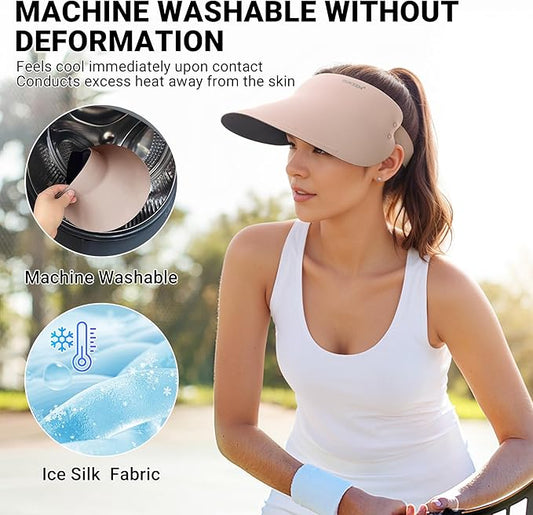 Sukeen Wide Brim Sun Visor Hat for Women Men,UPF50+ Seamless Sun Hats Foldable Ponytail Beach Hats for Daily Outdoor Sport